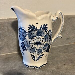 Vintage Blue and White Ceramic Pitcher